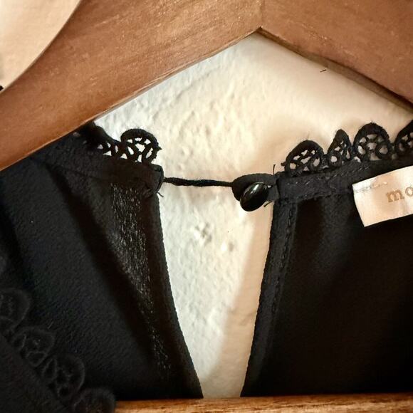 Monteau Los Angeles Size Large Top - Black Peplum Blouse Lace Button - Picture 6 of 8